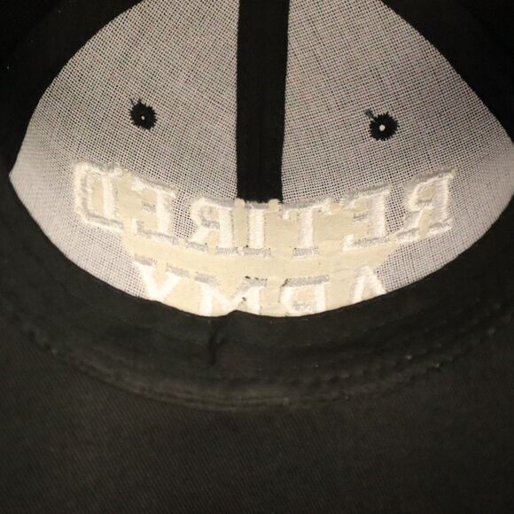 Retired Army Ball Cap Hat Black w/white letters hook & loop adjustable - Picture 8 of 9